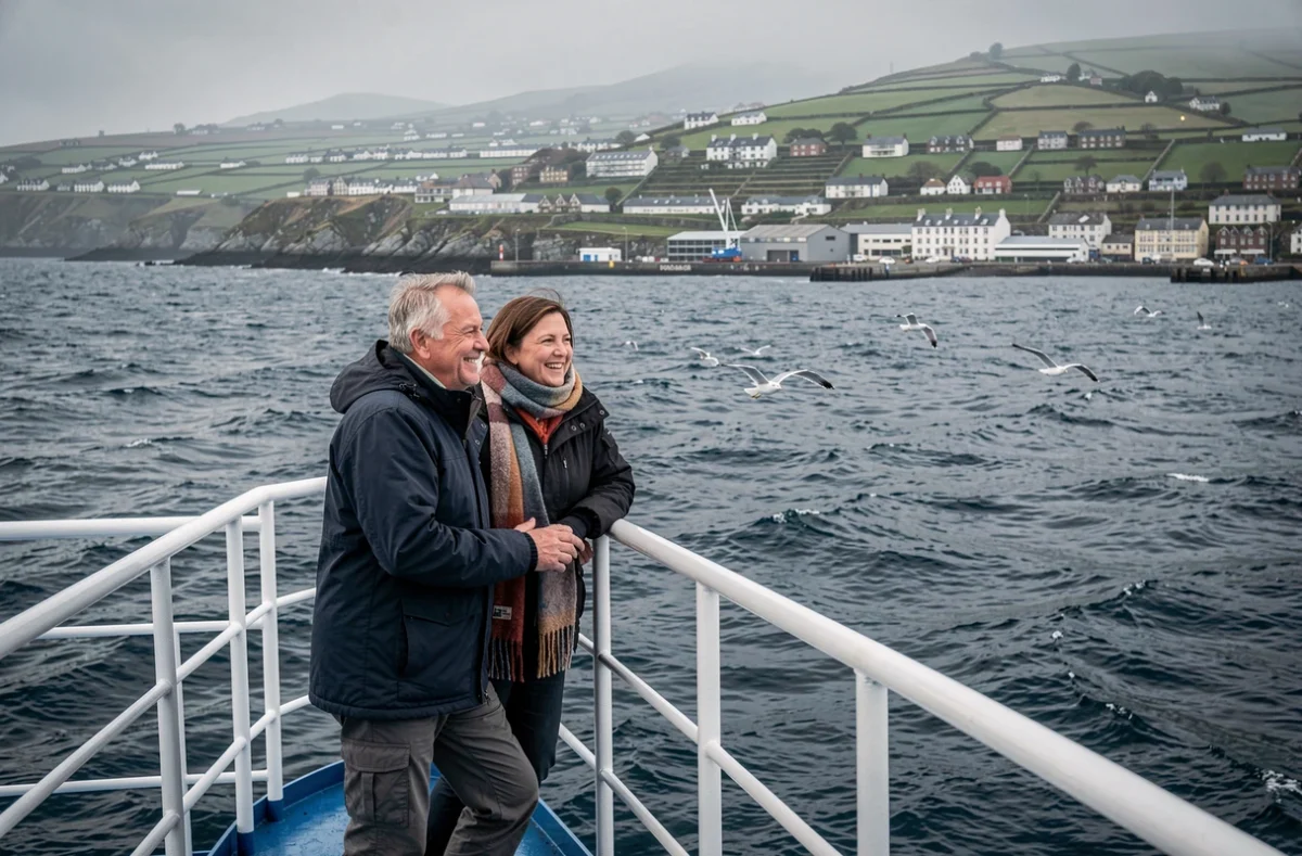 Couple arrivant en ferry au port de Douglas sur l'île de Man