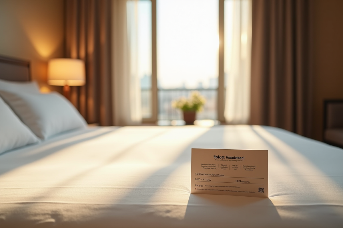 Chambre d hotel avec un bon voyage sur le lit