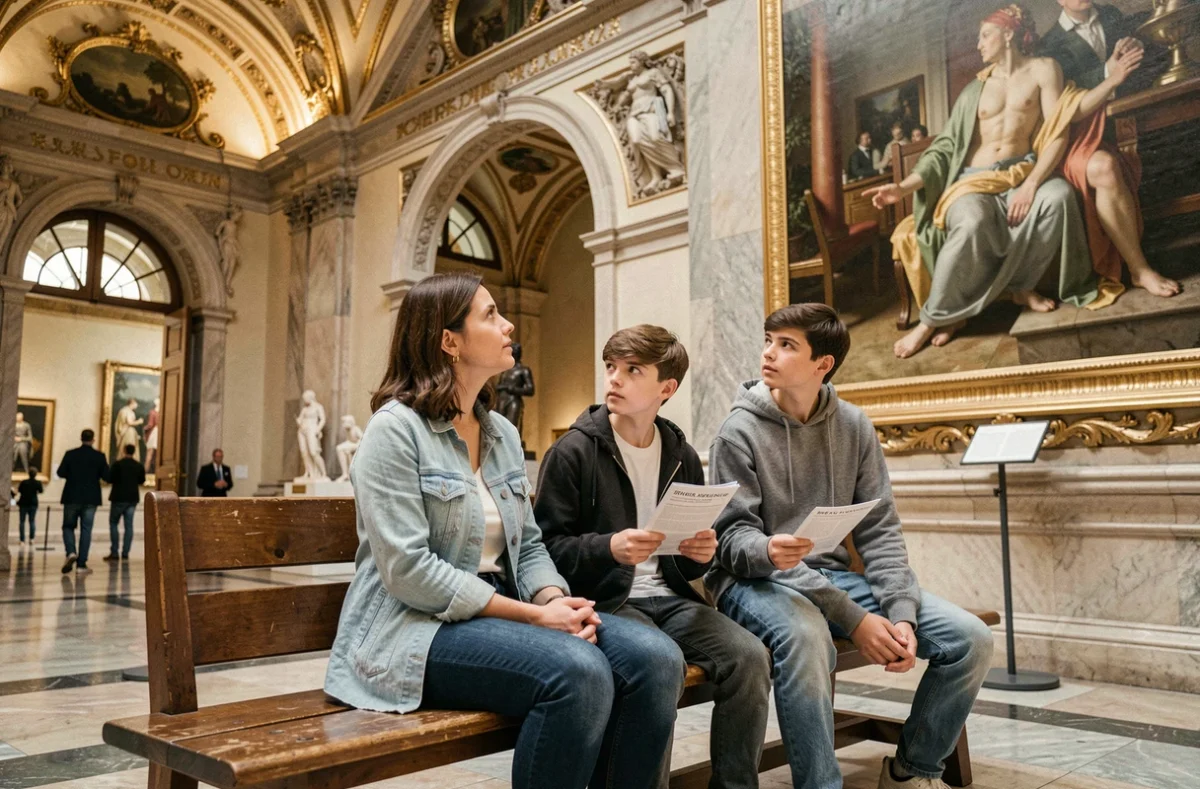 Mère et enfants découvrant un musée viennois gratuit ou à tarif réduit