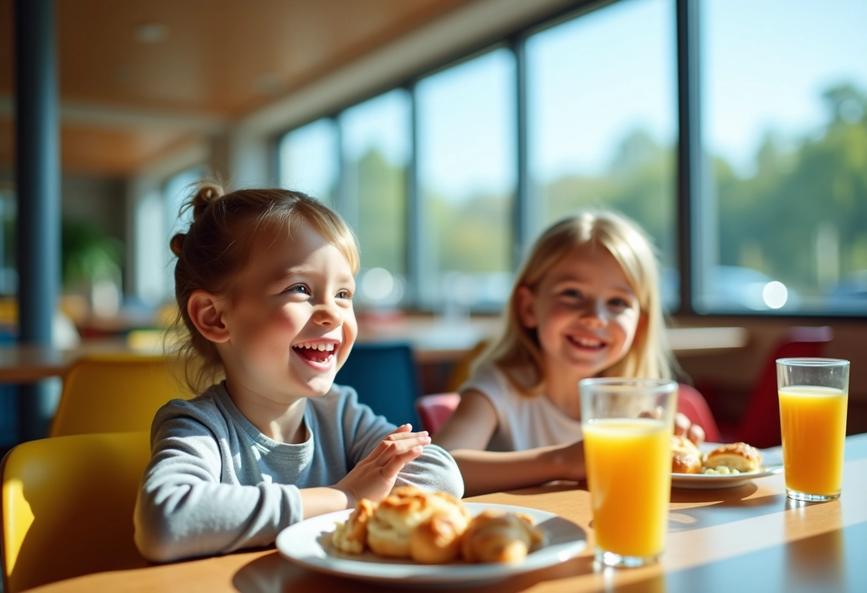 Famille avec enfants prenant le petit déjeuner à l