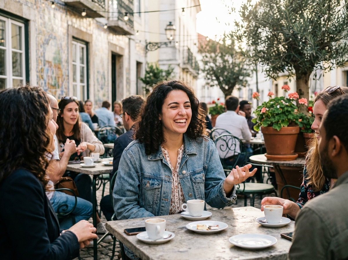 Jeune femme riant lors d'un échange linguistique en Espagne