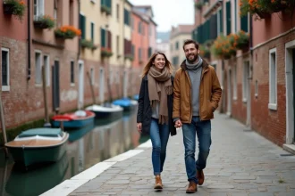 Canaux de Venise avec des bâtiments historiques en arrière-plan