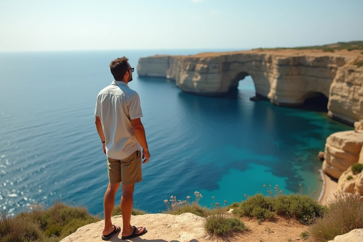 Homme regardant la mer depuis la côte de Gozo