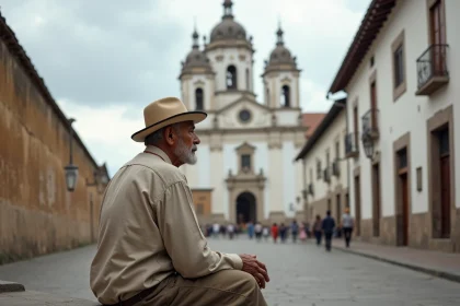 Homme âgé nicaraguayen devant la cathédrale de León