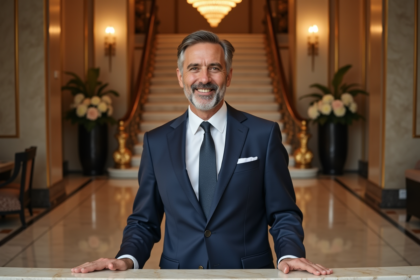 Homme en costume dans un hôtel de luxe élégant