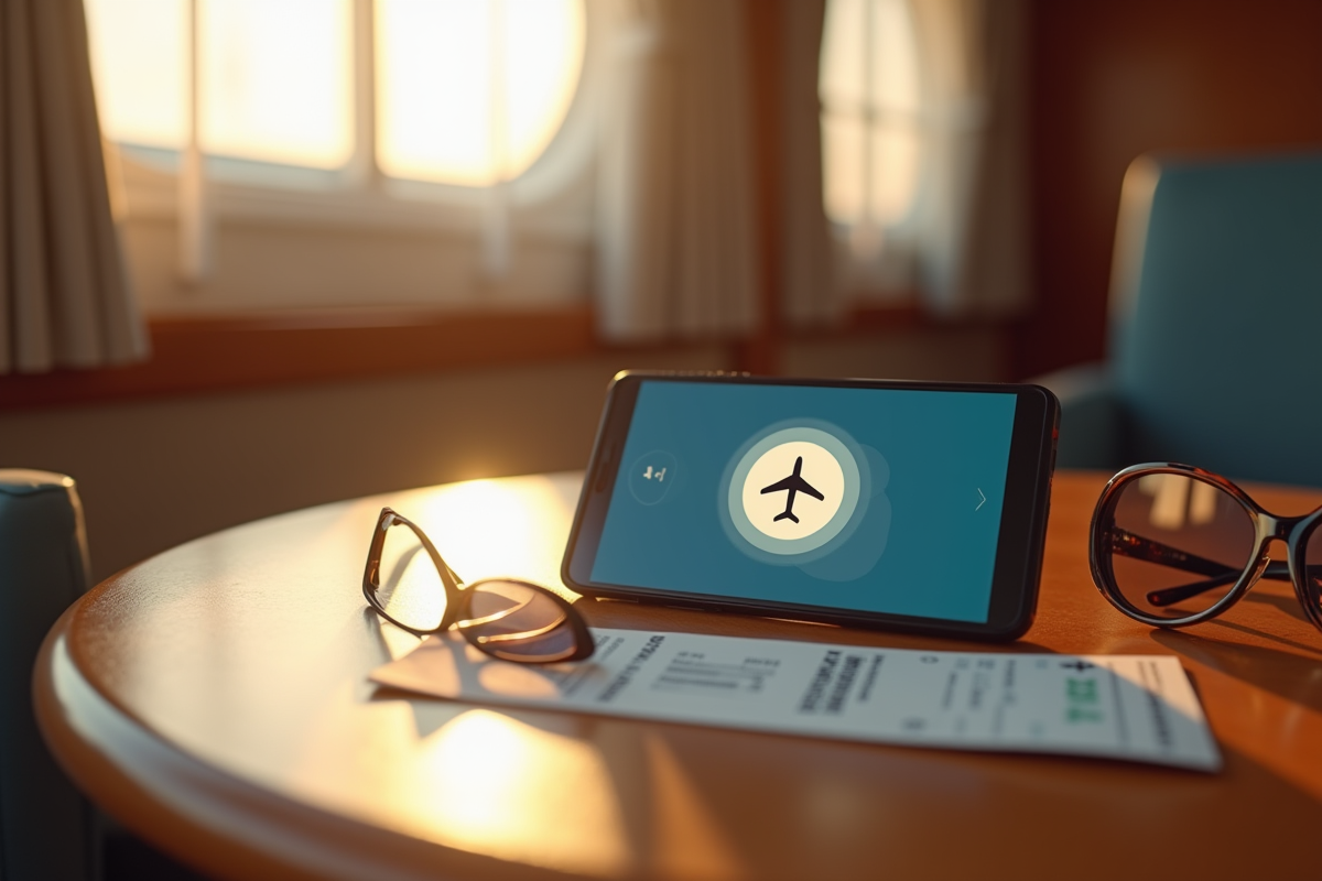 Icône mode avion sur smartphone avec accessoires croisière