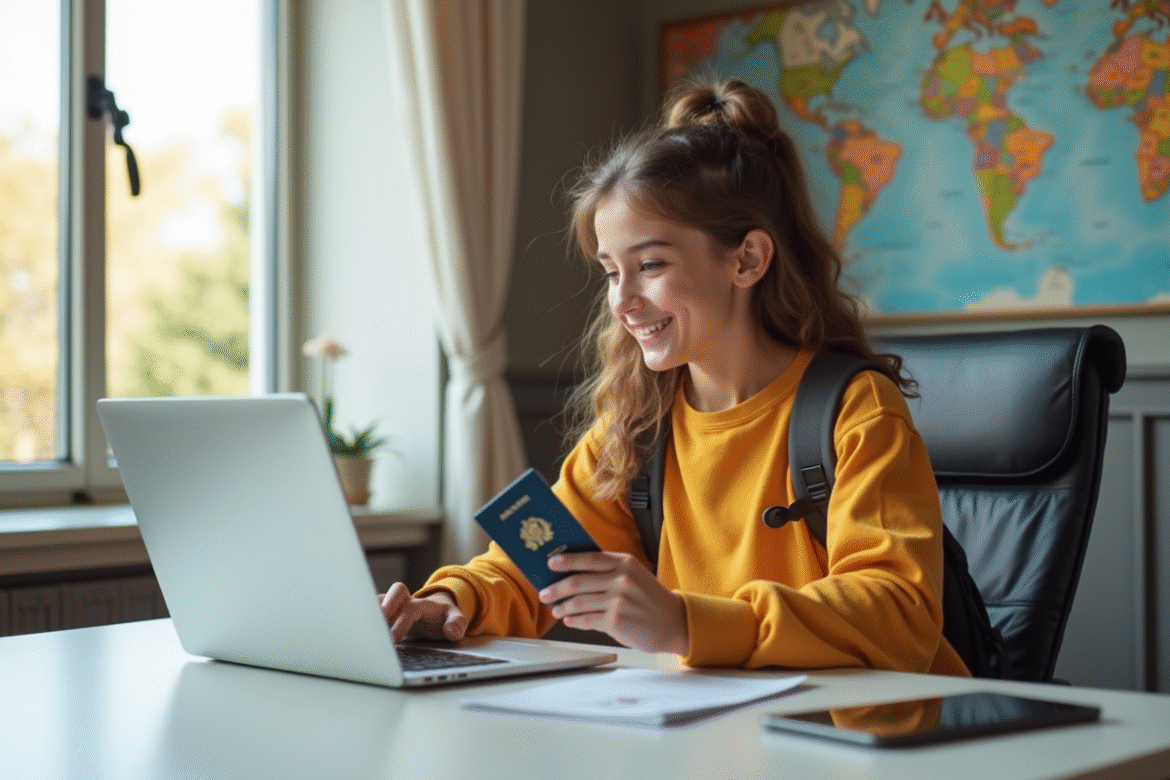 Jeune voyageur souriant avec permis de conduire international