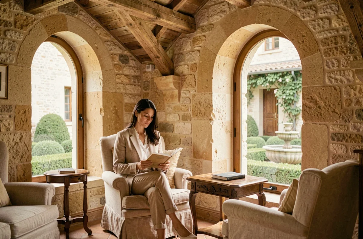 Intérieur raffiné de La Maison d'Uzès, hôtel de charme en pierre du XVIIe siècle à Uzès avec mobilier élégant