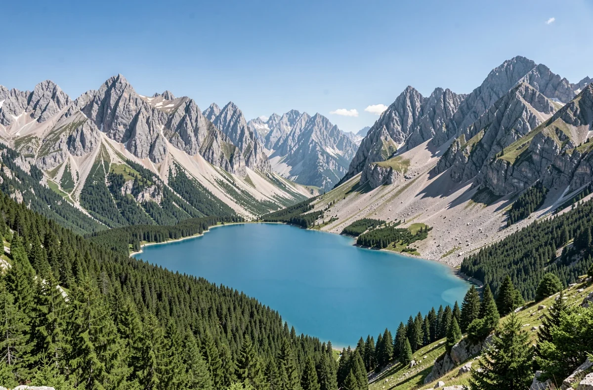 Lac de montagne et forêt de pins dans le massif du Durmitor