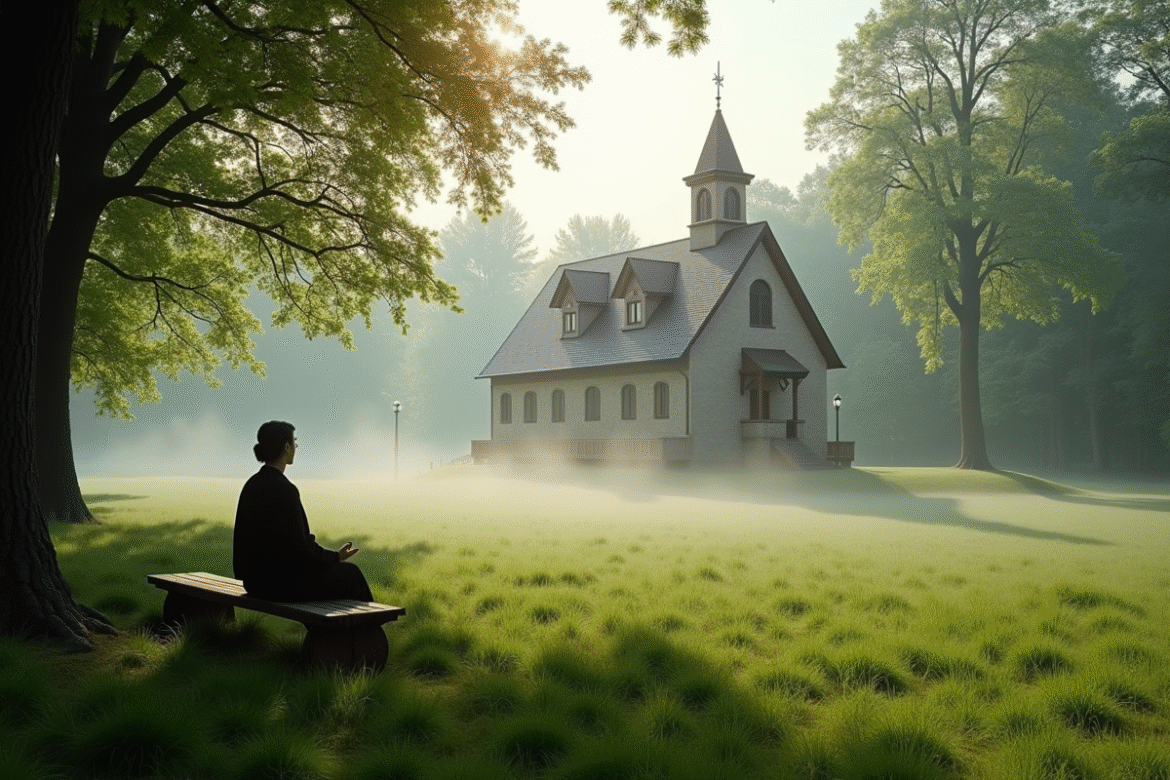 Monastère paisible en Belgique entouré de champs verts