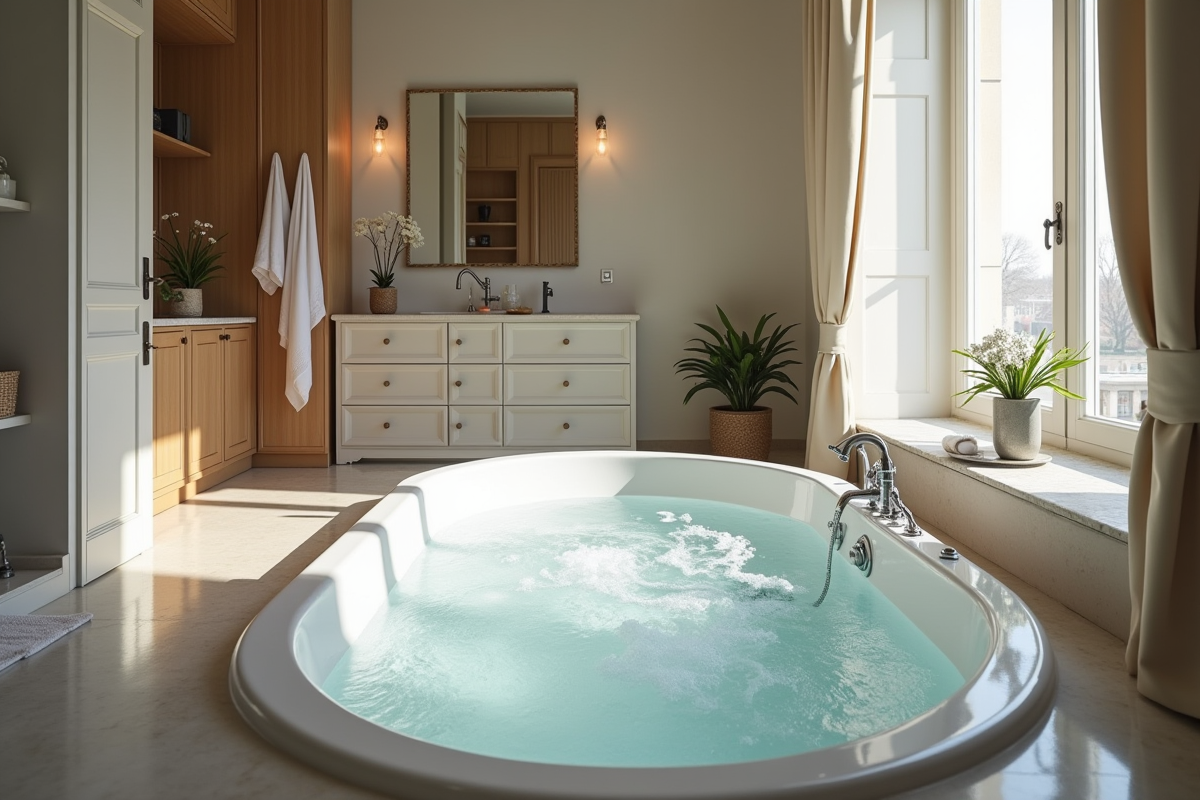 Salle de bain élégante avec jacuzzi à Lyon vue du dessus